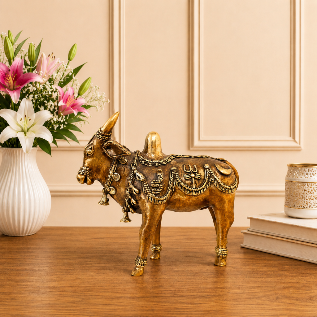 Brass Dhokra Standing Nandi Idol (7 Inch) Vedansh Craft