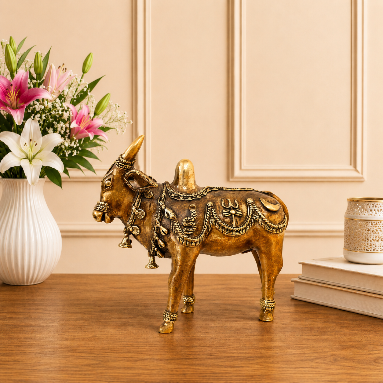 Brass Dhokra Standing Nandi Idol (7 Inch) Vedansh Craft