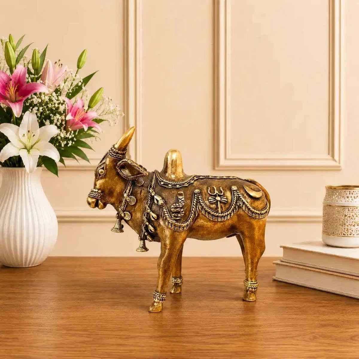Brass Dhokra Standing Nandi Idol (7 Inch) Vedansh Craft