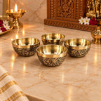 Brass Embossed Design Prasad Bowl Set (1 Inch) Vedansh Craft