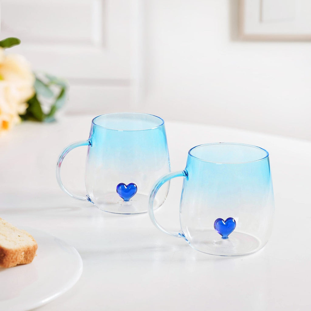 3D Blue Heart Ombre Mug Set Of 2 450ml Nestasia