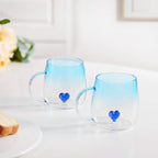 3D Blue Heart Ombre Mug Set Of 2 450ml Nestasia