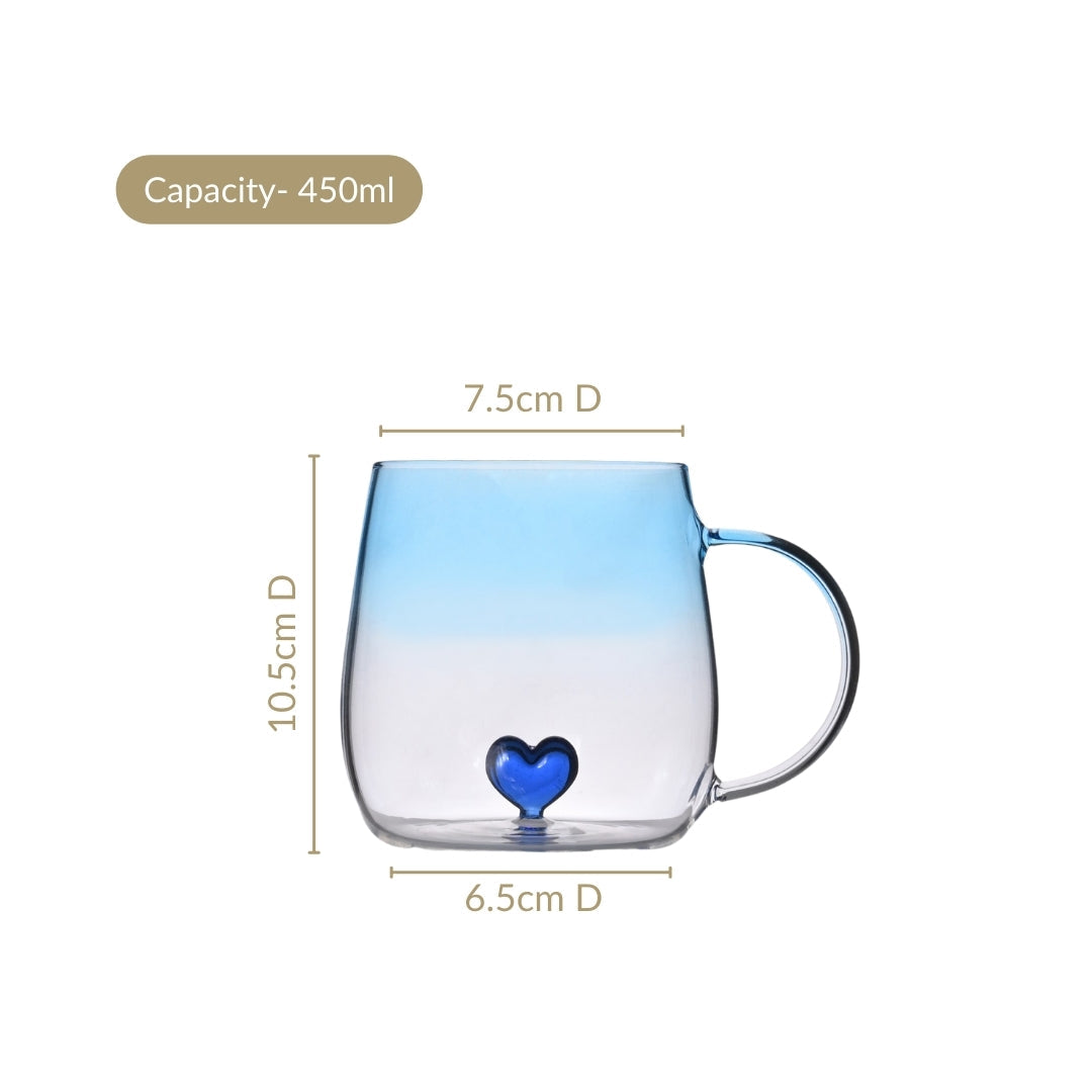 3D Blue Heart Ombre Mug Set Of 2 450ml Nestasia