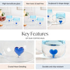 3D Blue Heart Ombre Mug Set Of 2 450ml Nestasia