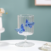 3D Butterfly Detailing Ribbed Wine Glass Blue 250ml Nestasia
