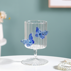 3D Butterfly Detailing Ribbed Wine Glass Blue 250ml Nestasia