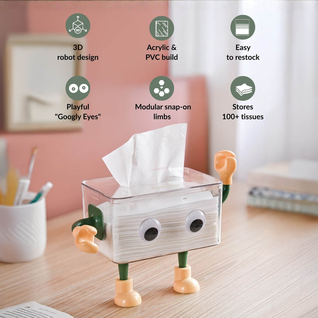3D Cartoon Robot Tissue Box Green Nestasia