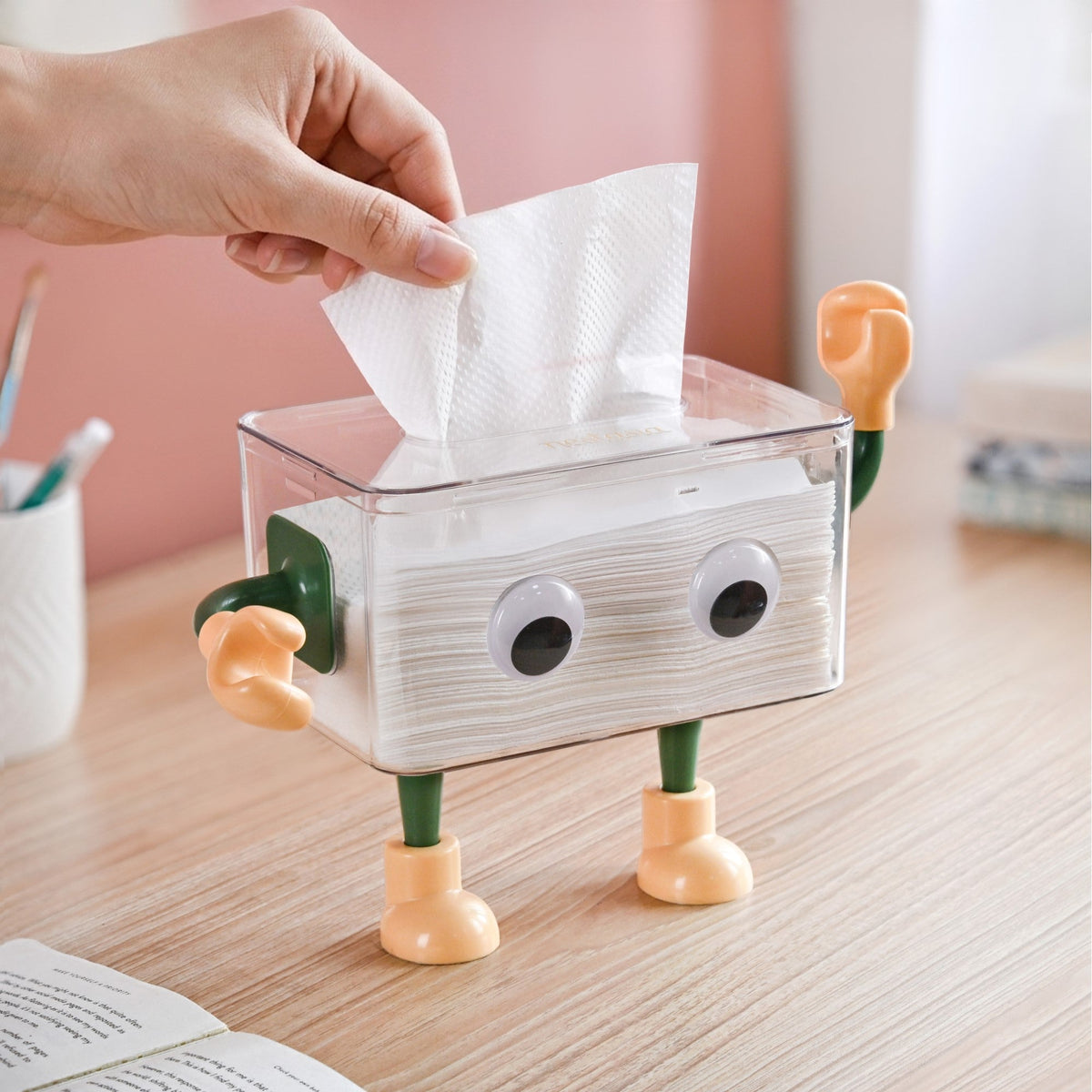 3D Cartoon Robot Tissue Box Green Nestasia