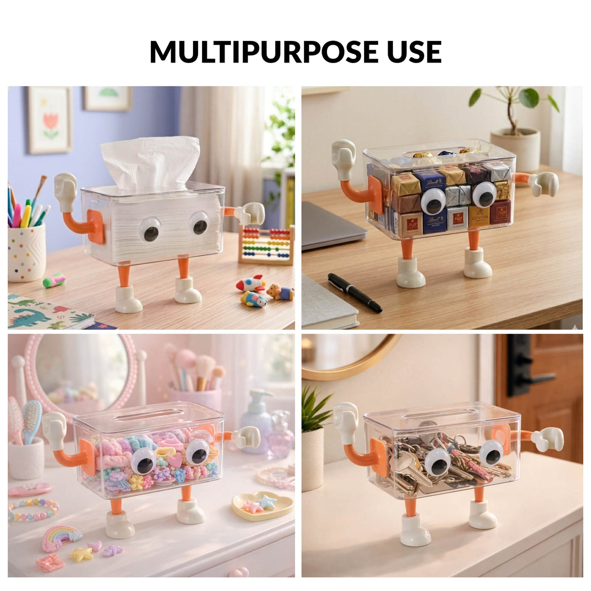 3D Cartoon Robot Tissue Box Orange Nestasia