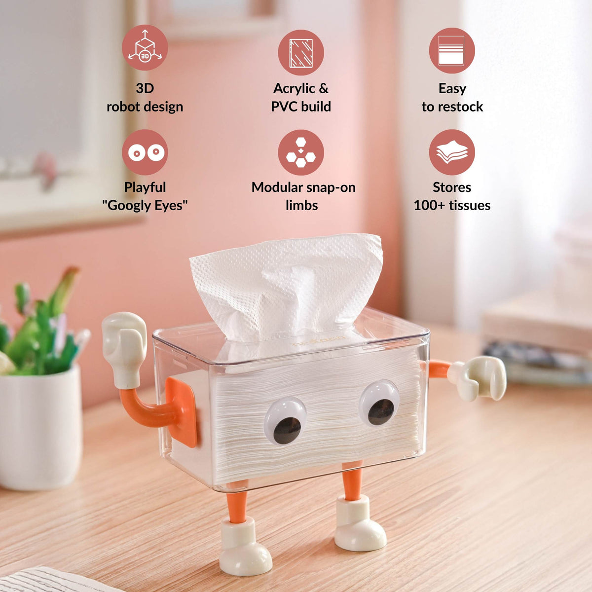 3D Cartoon Robot Tissue Box Orange Nestasia