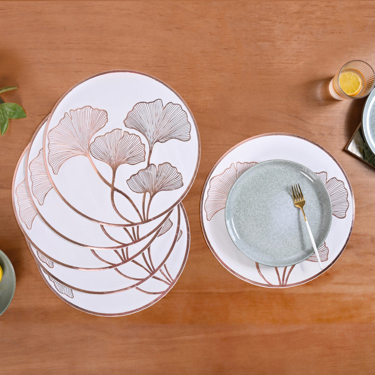 3D Ginkgo Rose Gold Dining Table Mat Set Of 6 Nestasia