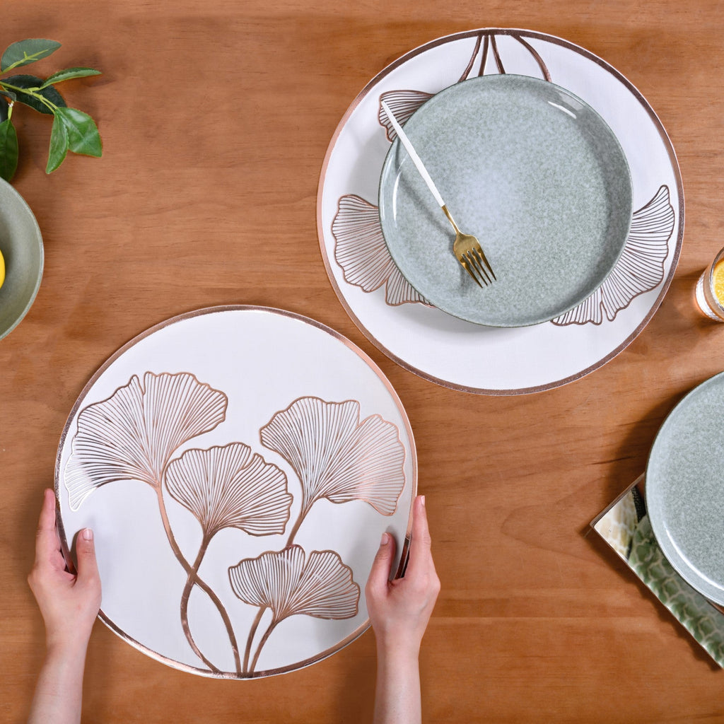 3D Ginkgo Rose Gold Dining Table Mat Set Of 6 Nestasia