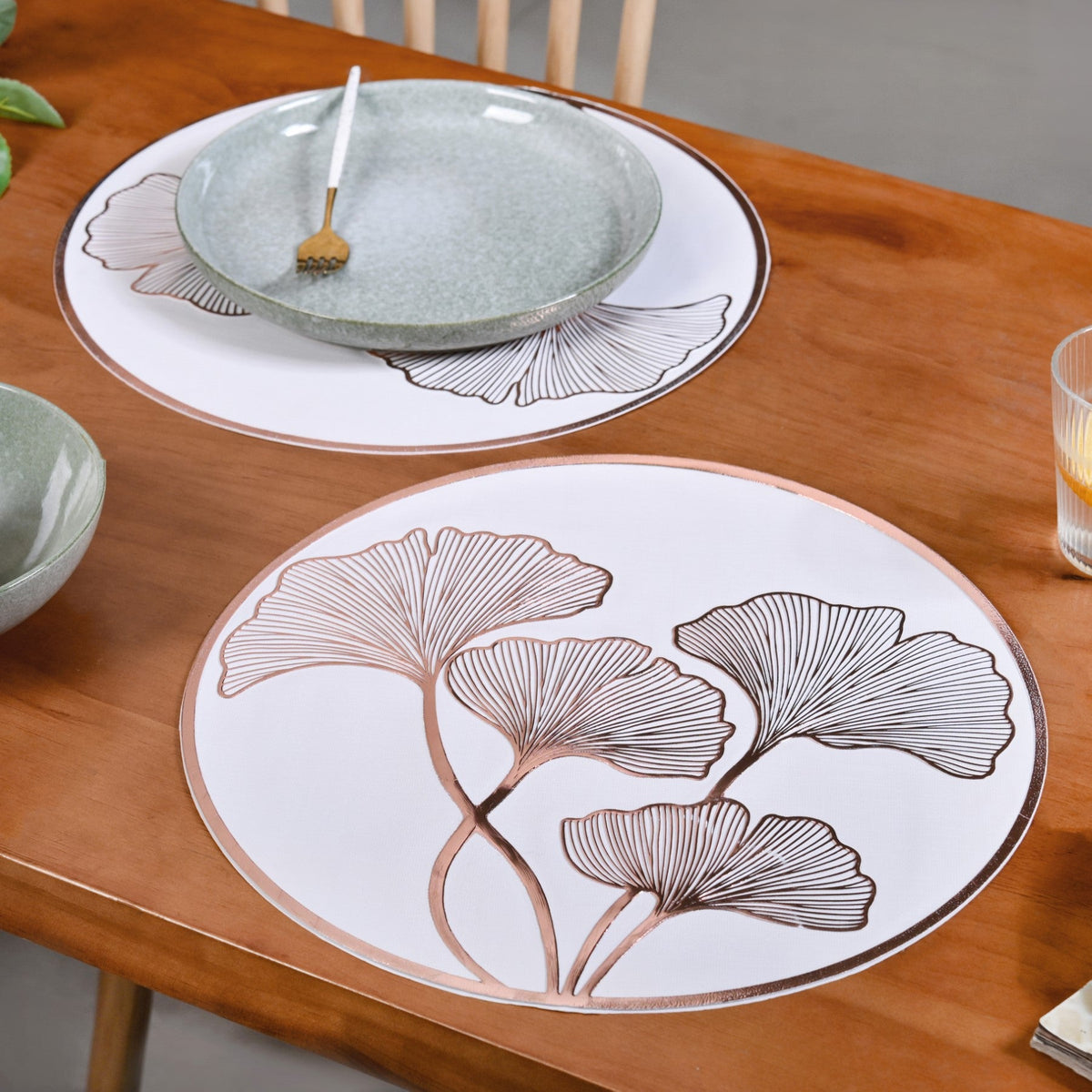 3D Ginkgo Rose Gold Dining Table Mat Set Of 6 Nestasia