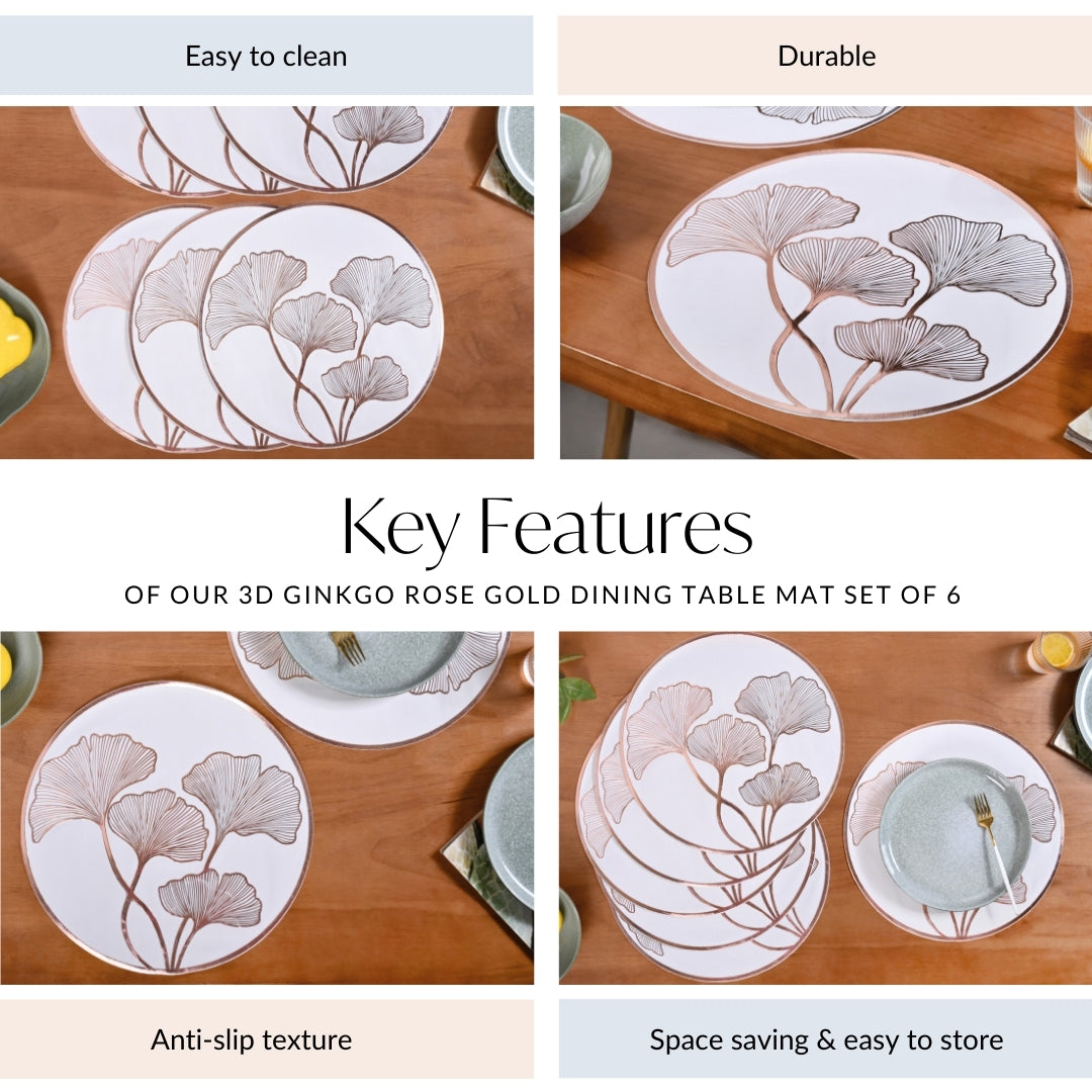 3D Ginkgo Rose Gold Dining Table Mat Set Of 6 Nestasia