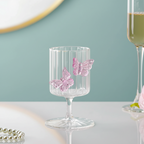 3D Pink Butterfly Ribbed Wine Glass 250ml Nestasia