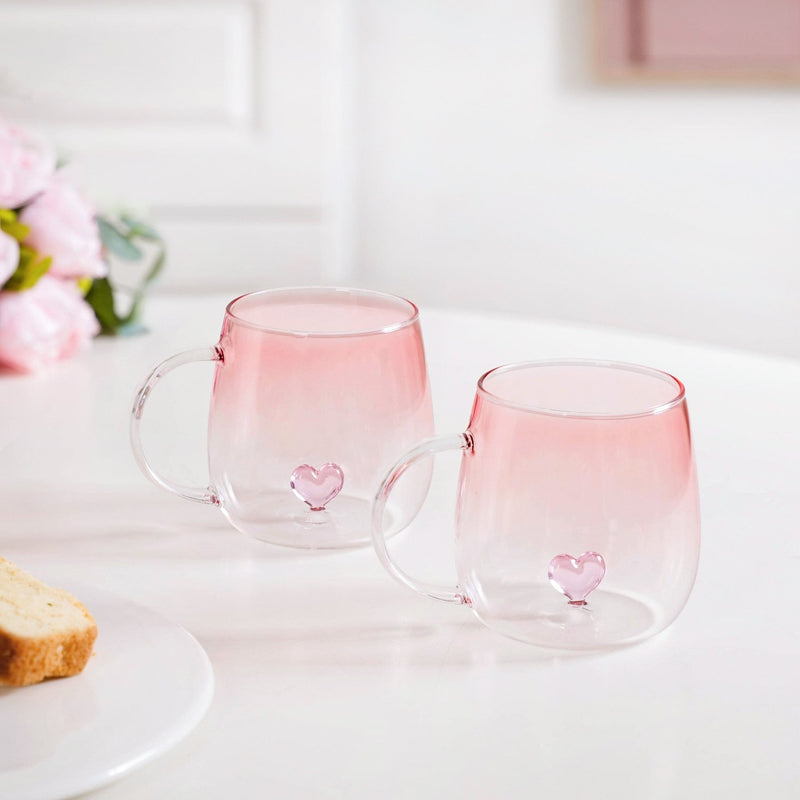3D Pink Heart Ombre Mug Set Of 2 450ml Nestasia