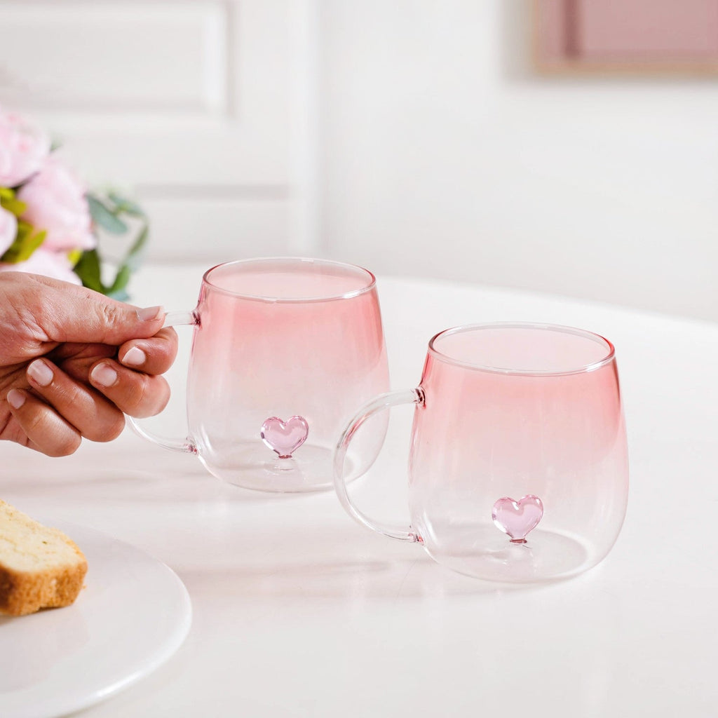 3D Pink Heart Ombre Mug Set Of 2 450ml Nestasia