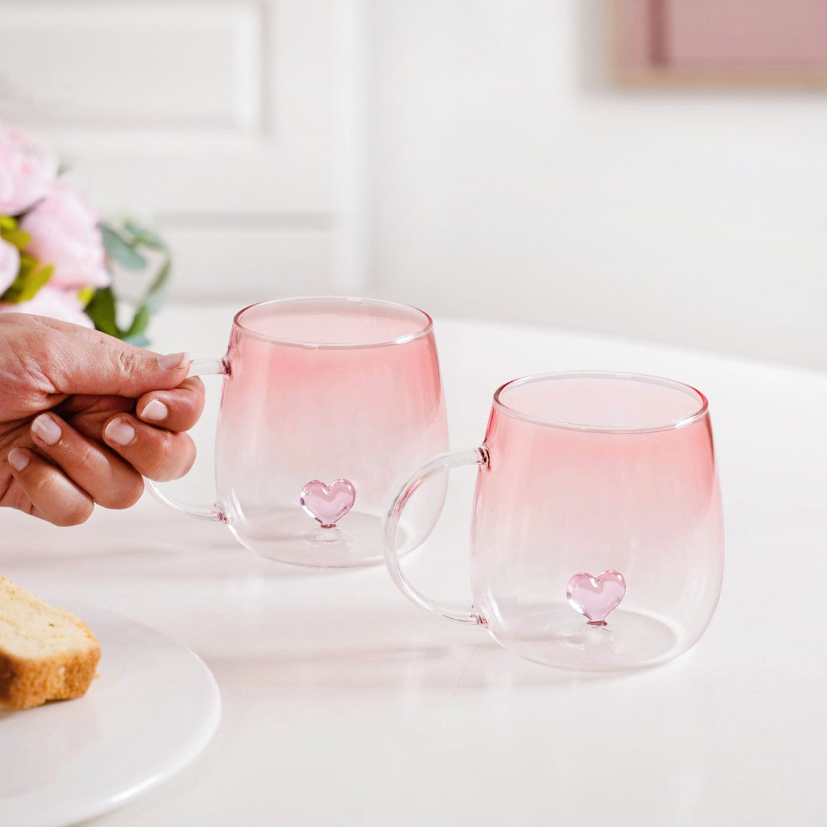 3D Pink Heart Ombre Mug Set Of 2 450ml Nestasia
