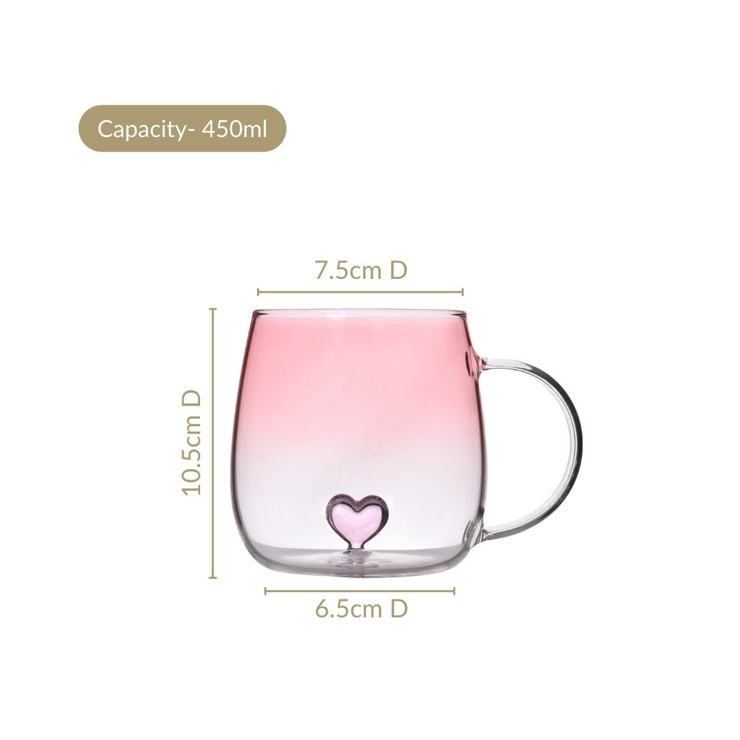 3D Pink Heart Ombre Mug Set Of 2 450ml Nestasia