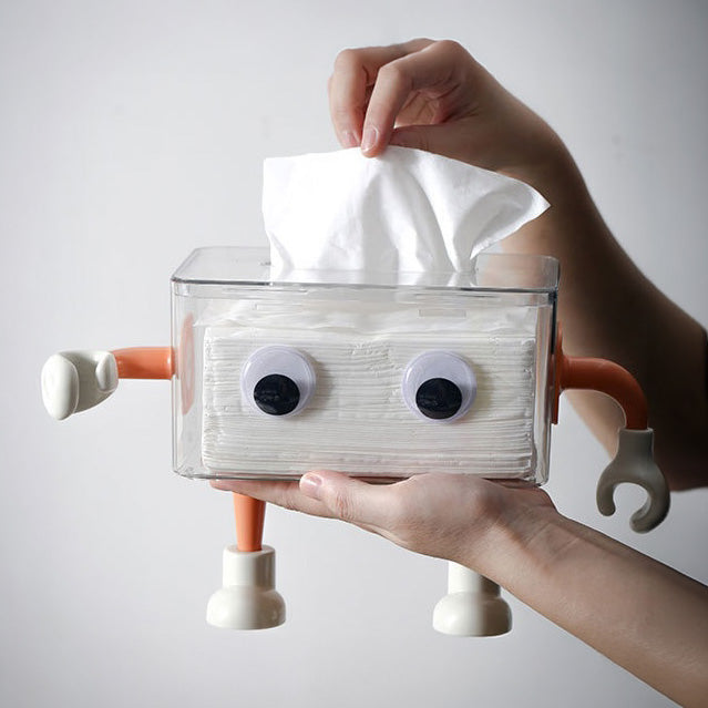 3D Cartoon Robot Tissue Box Orange Nestasia