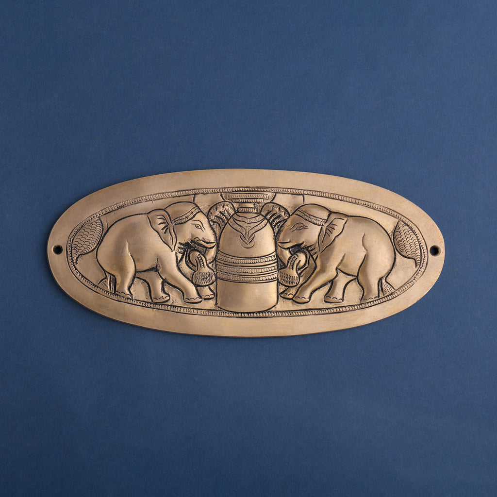 Brass Elephant Shivling Plate Wall Hanging (4.5 Inch) Vedansh Craft