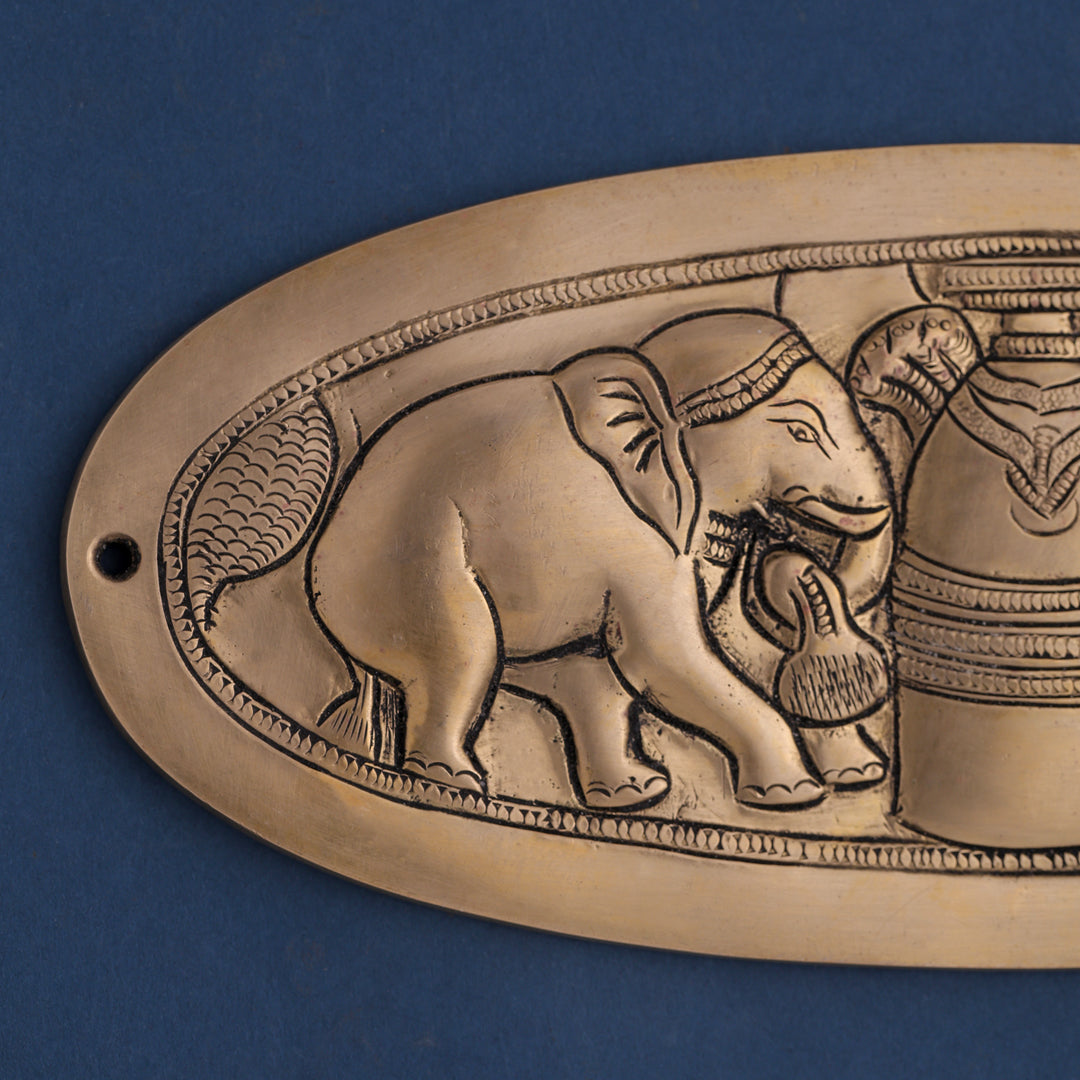 Brass Elephant Shivling Plate Wall Hanging (4.5 Inch) Vedansh Craft