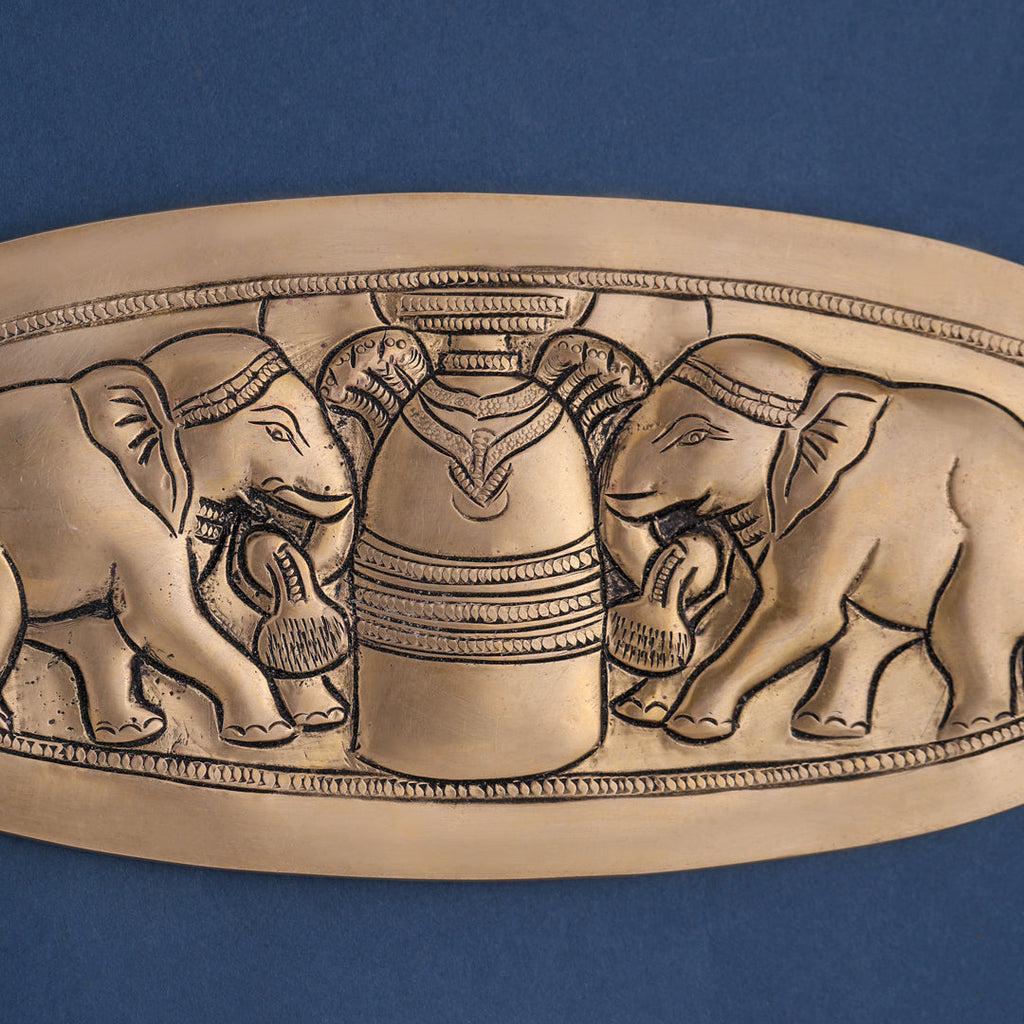 Brass Elephant Shivling Plate Wall Hanging (4.5 Inch) Vedansh Craft
