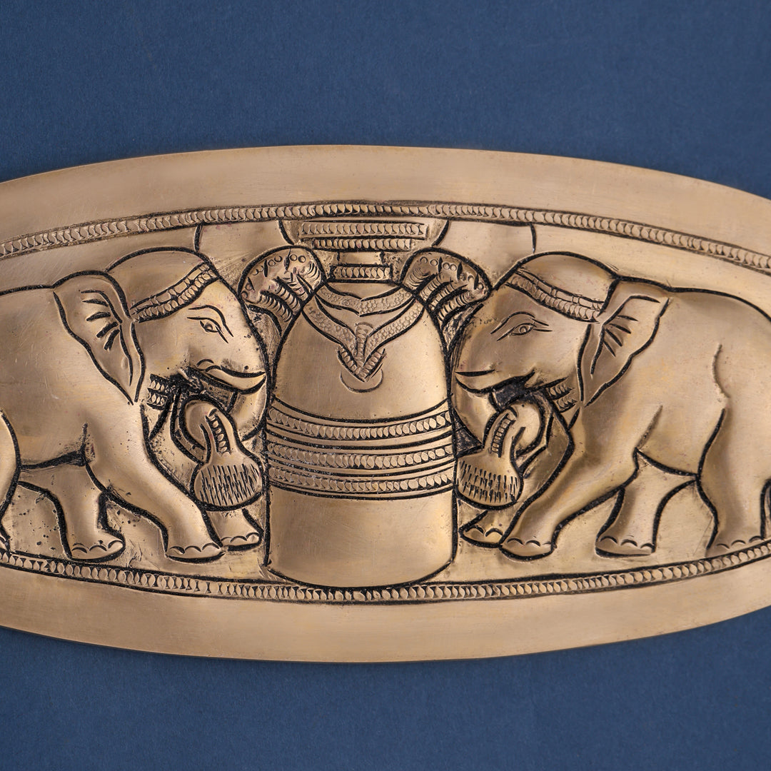 Brass Elephant Shivling Plate Wall Hanging (4.5 Inch) Vedansh Craft
