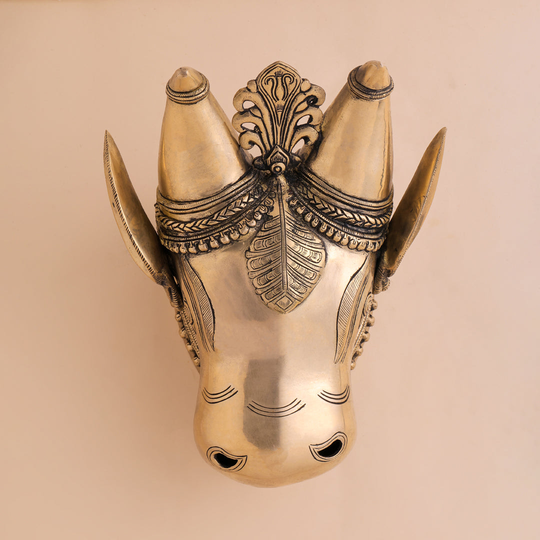 Brass Nandi Head Wall Decor (10 Inch) Vedansh Craft