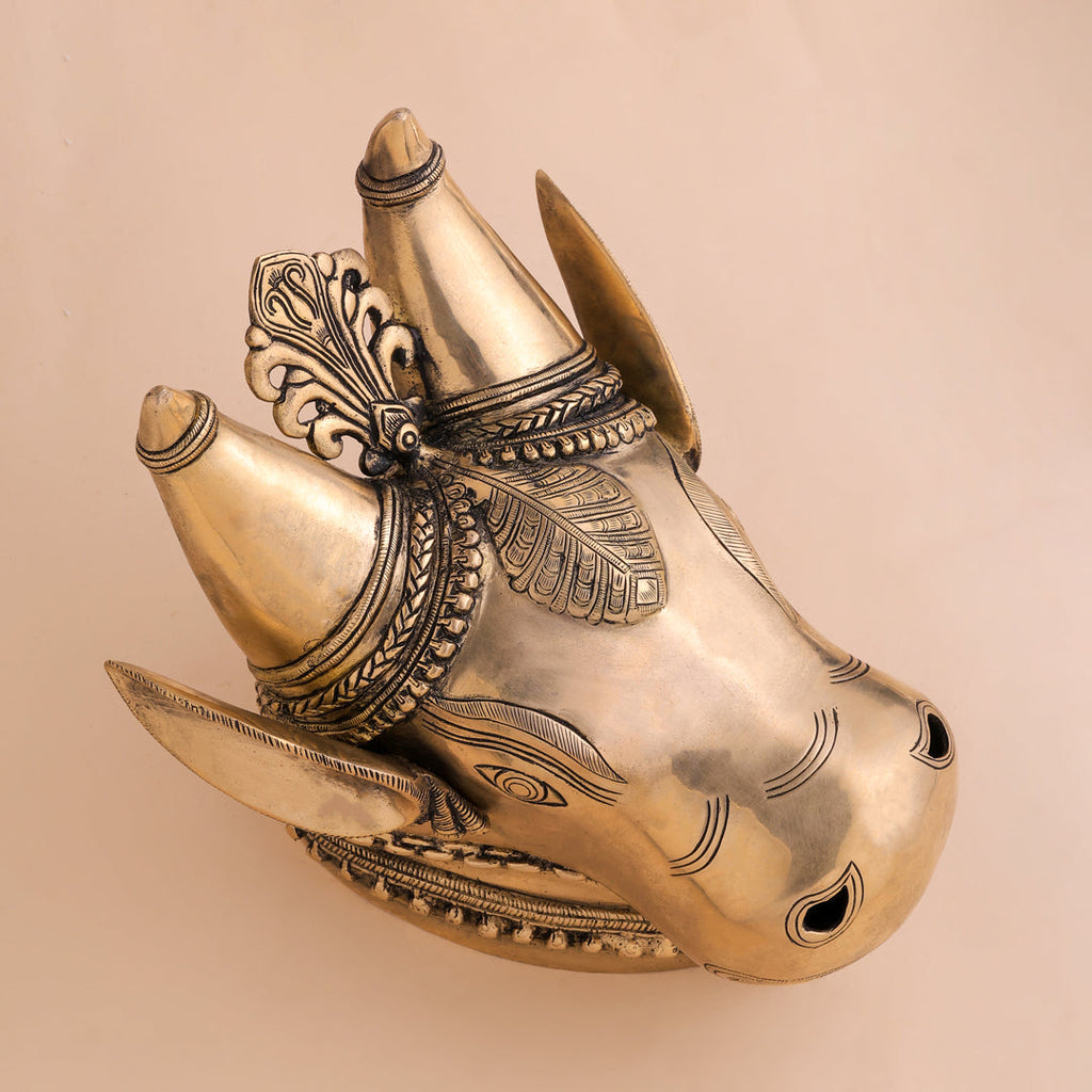 Brass Nandi Head Wall Decor (10 Inch) Vedansh Craft