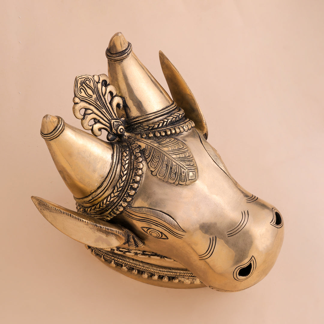 Brass Nandi Head Wall Decor (10 Inch) Vedansh Craft