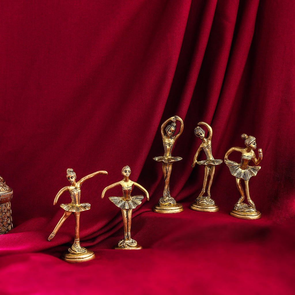 Graceful Brass Dancing Ballerinas – Set of 5 Elegant Figurines (4.2-Inch) Vedansh Craft