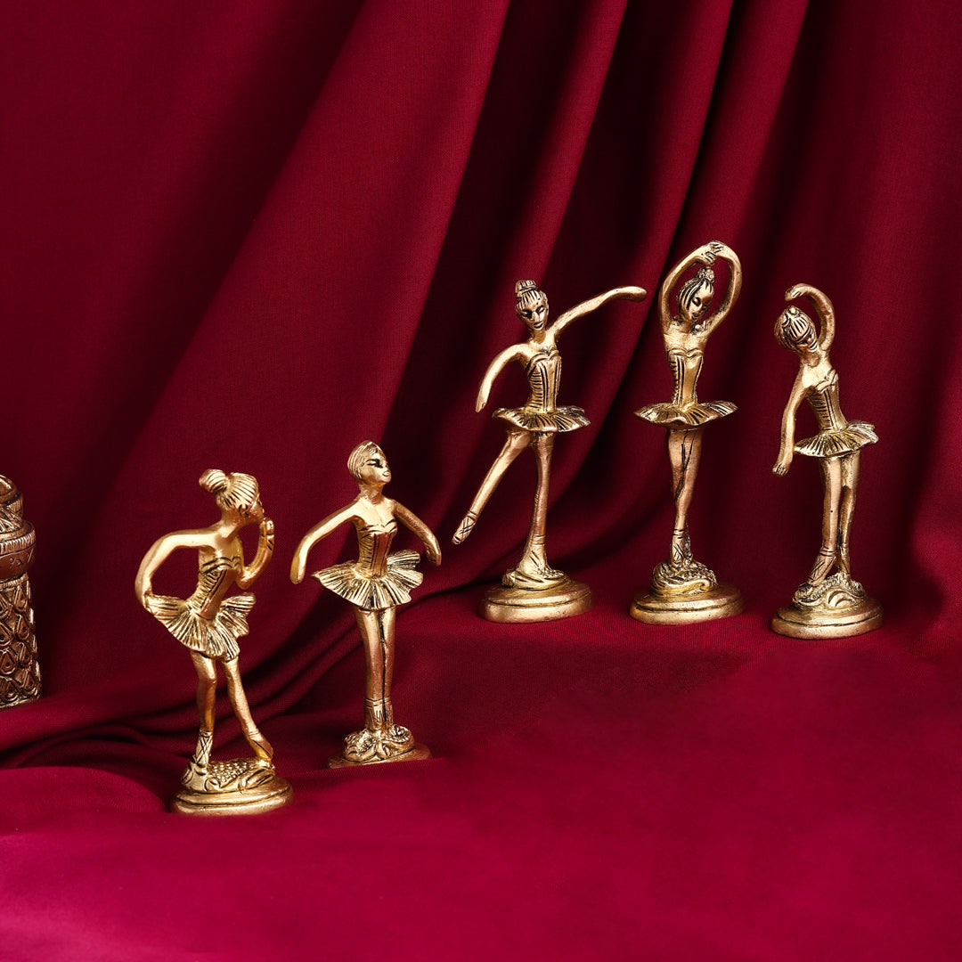 Graceful Brass Dancing Ballerinas – Set of 5 Elegant Figurines (4.2-Inch) Vedansh Craft