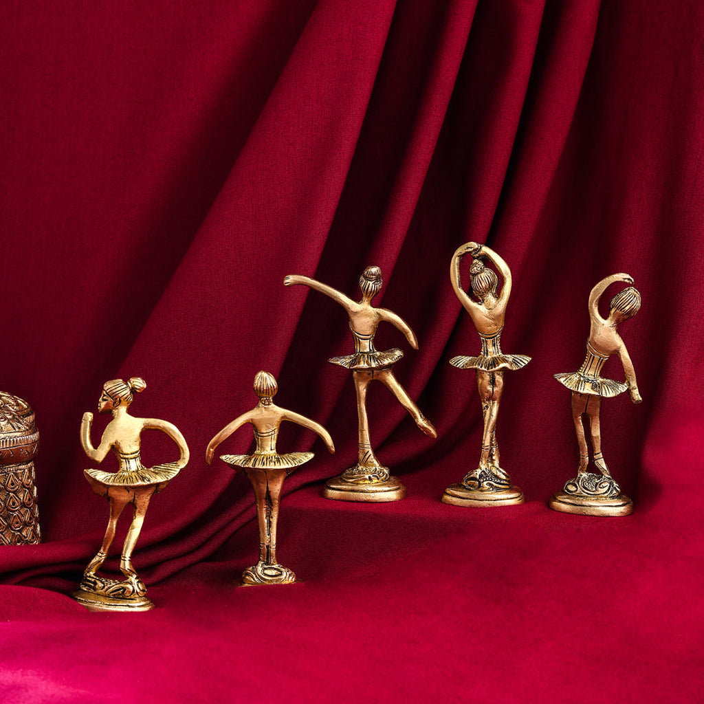 Graceful Brass Dancing Ballerinas – Set of 5 Elegant Figurines (4.2-Inch) Vedansh Craft