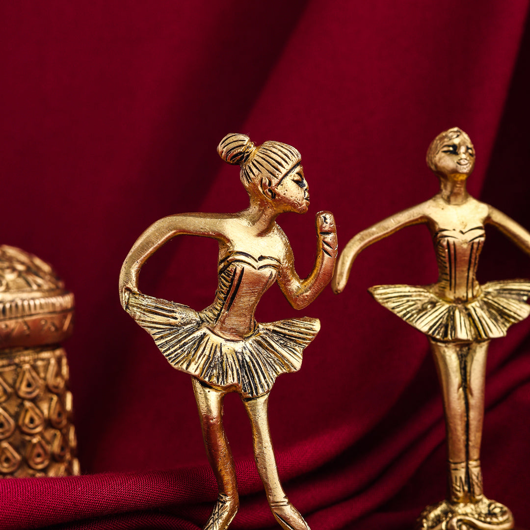 Graceful Brass Dancing Ballerinas – Set of 5 Elegant Figurines (4.2-Inch) Vedansh Craft