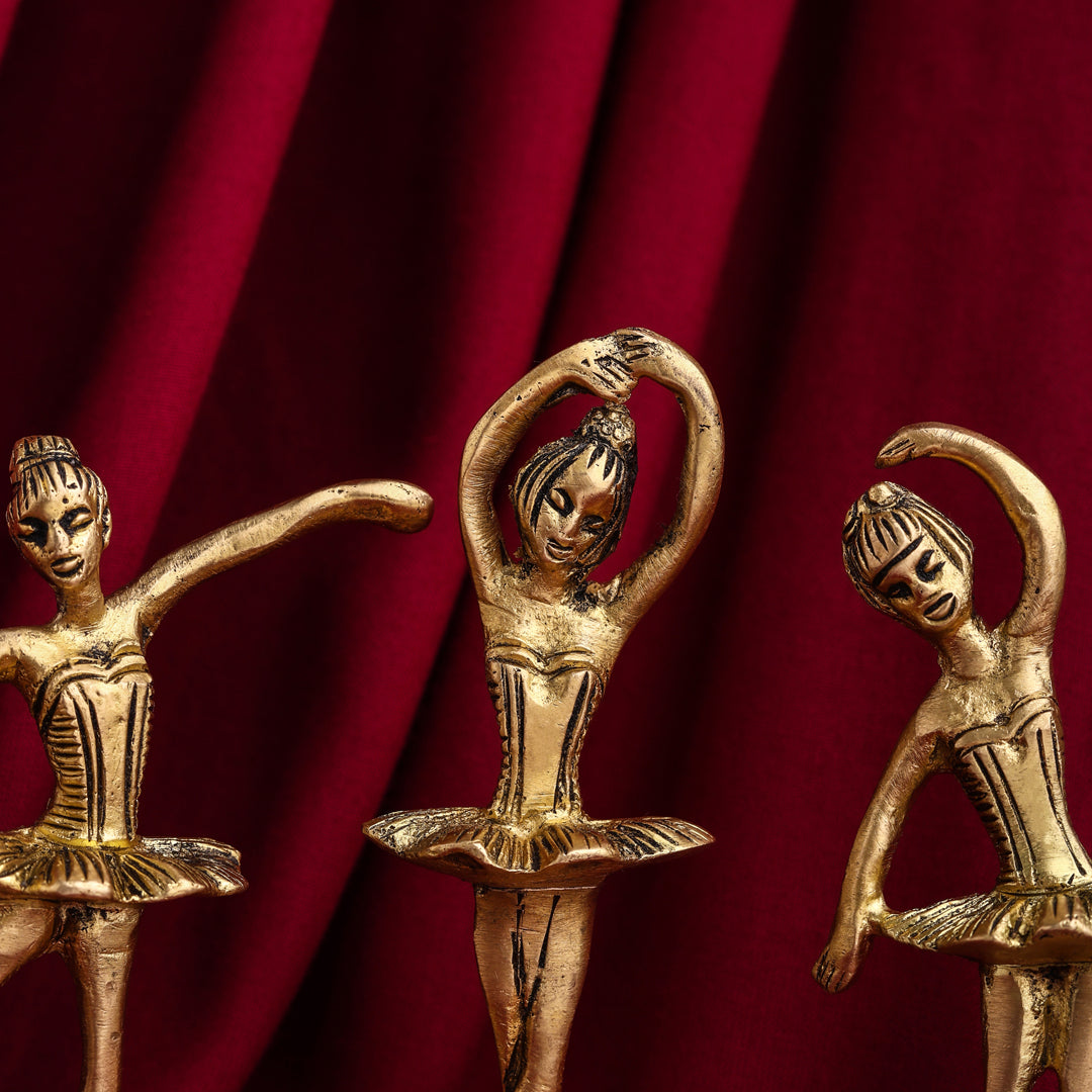 Graceful Brass Dancing Ballerinas – Set of 5 Elegant Figurines (4.2-Inch) Vedansh Craft