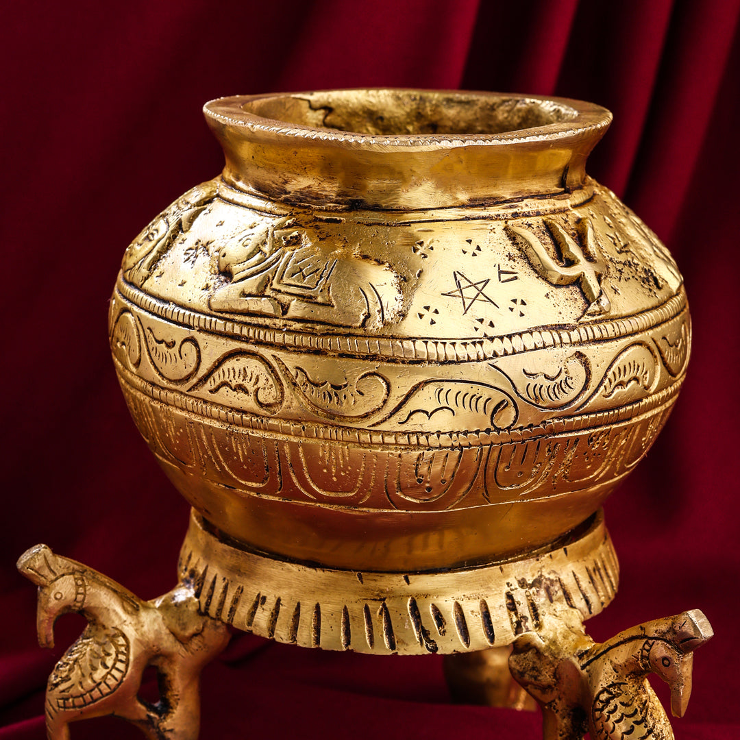 Brass Gangla Kalash With Stand (8 Inch) Vedansh Craft