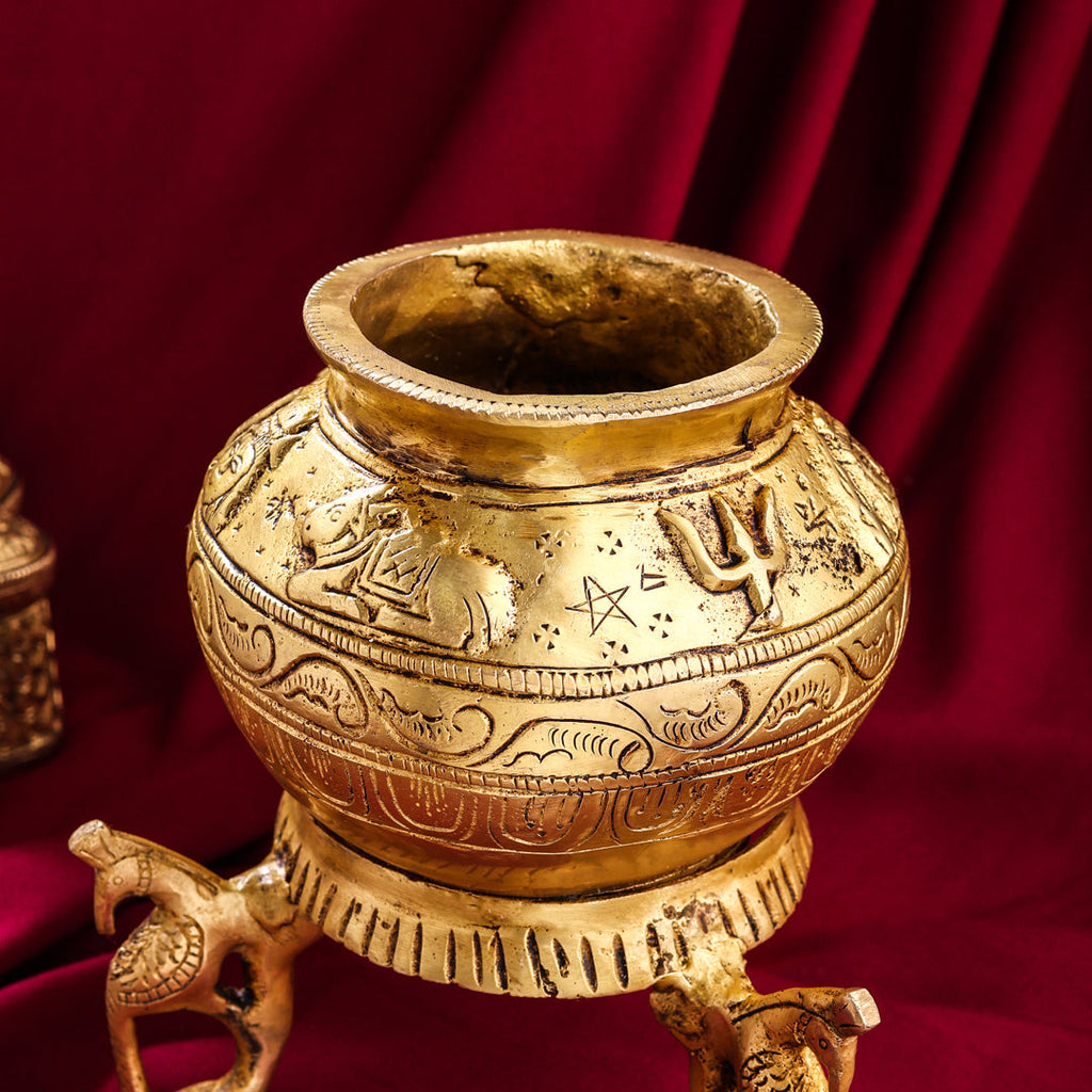 Brass Gangla Kalash With Stand (8 Inch) Vedansh Craft