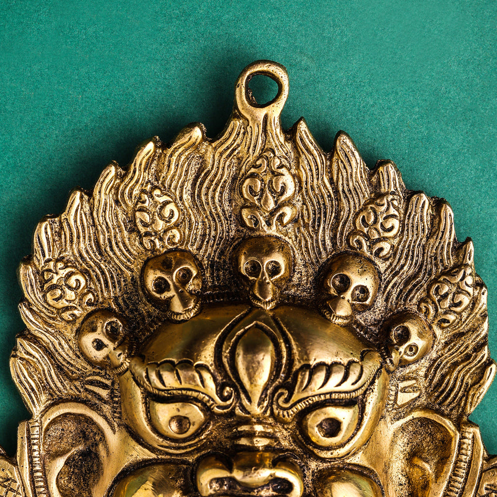Brass Tibetan Buddhist Deity Mahakala Wall Hanging (6.5 Inch) Vedansh Craft