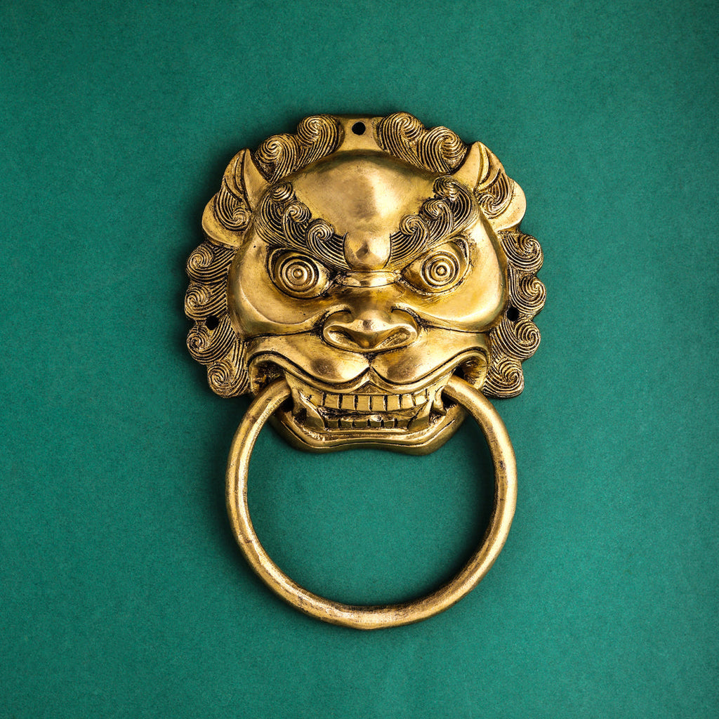 Brass Yali/kirtimukha Face Door Knocker (9.5 Inch) Vedansh Craft