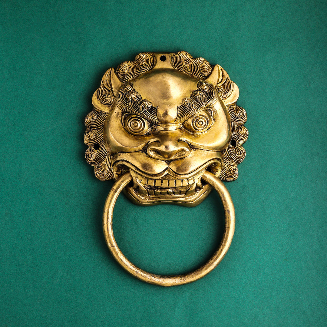 Brass Yali/kirtimukha Face Door Knocker (9.5 Inch) Vedansh Craft