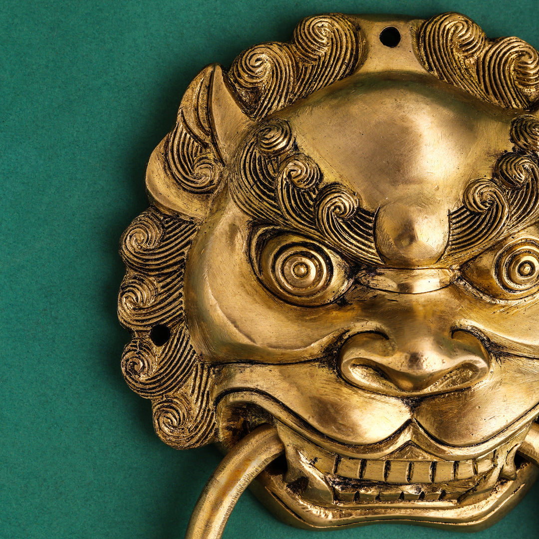 Brass Yali/kirtimukha Face Door Knocker (9.5 Inch) Vedansh Craft