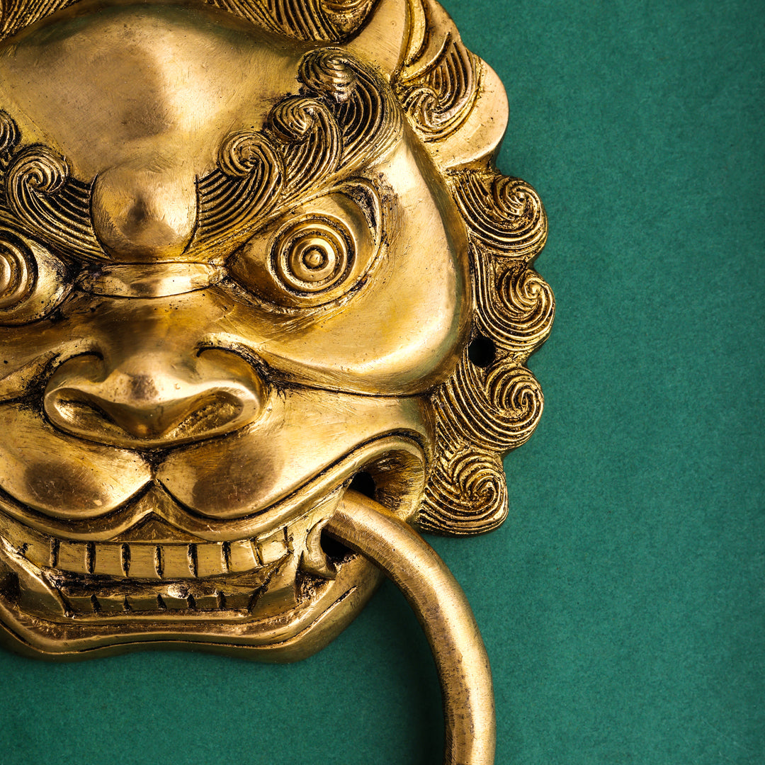 Brass Yali/kirtimukha Face Door Knocker (9.5 Inch) Vedansh Craft