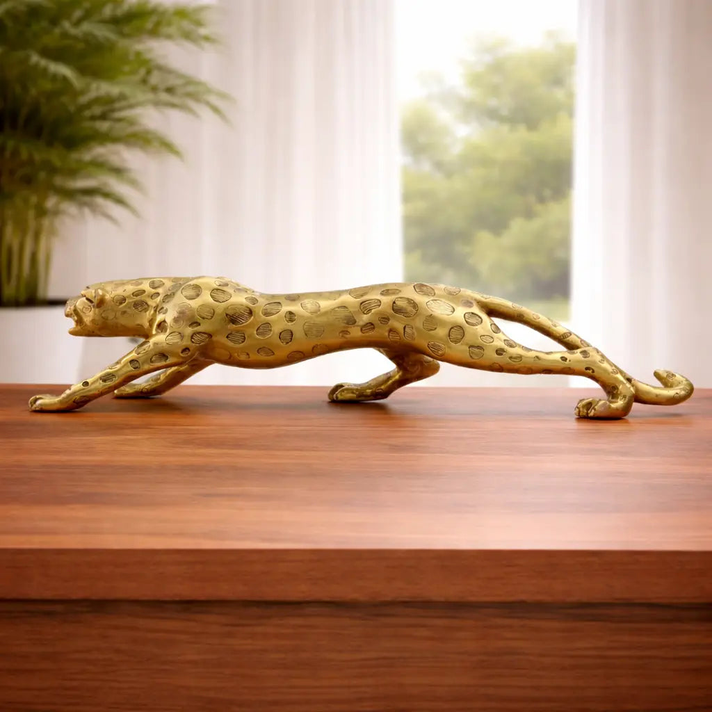 Brass Leaping Leopard Figurine Vedansh Craft