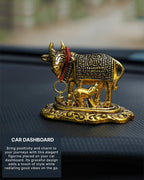 Kamdhenu Cow with Calf Statue, Decorative Cow Figurine and Gift Item