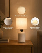 Marble Table Lamp with Linen Shade Warm Ambient Light
