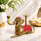 Brass Dhokra Sitting Elephant Statue With Candle Holder (5 Inch) Vedansh Craft