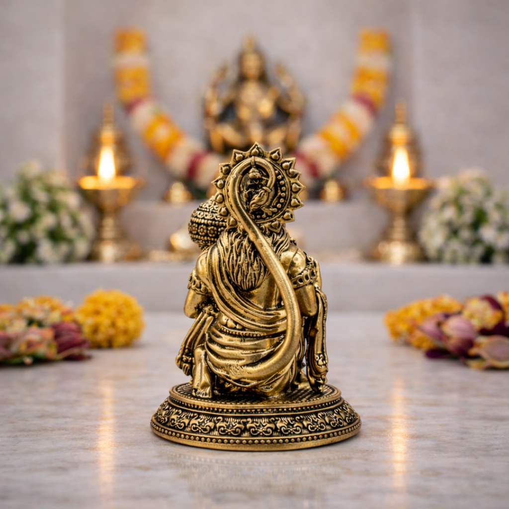 Brass Lightweight Sitting Blessing Hanuman Idol With Base (4 Inch) Vedansh Craft