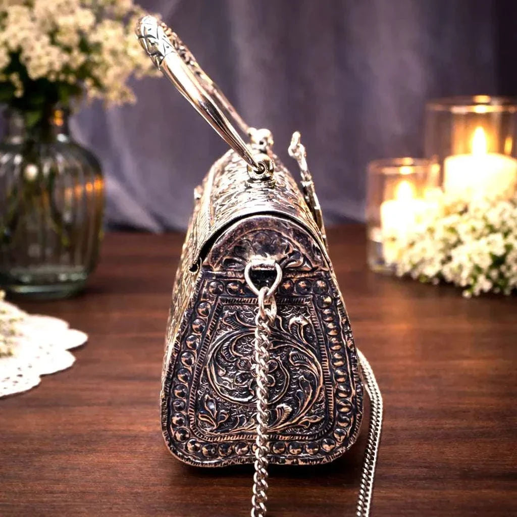 Brass Silver Plated Purse / Clutch bag (8.5 Inch) Vedansh Craft