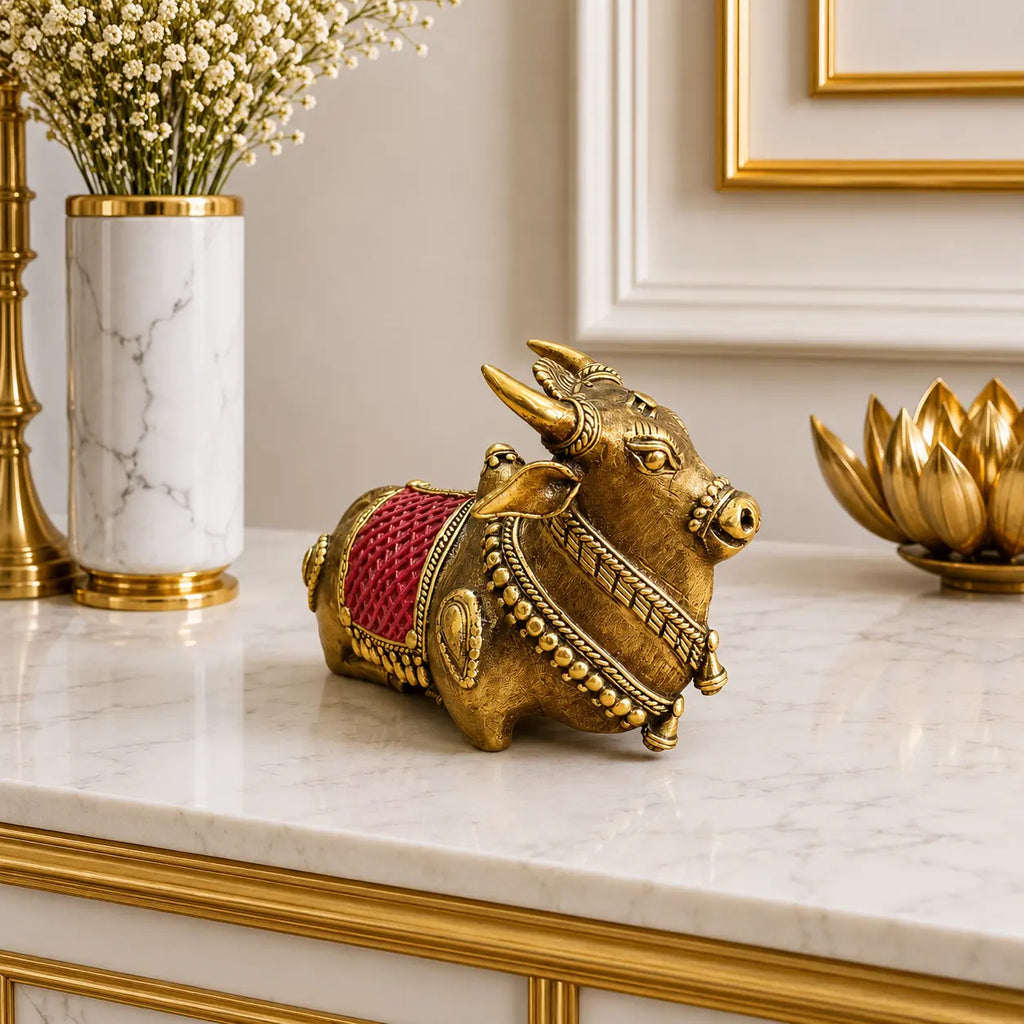 Brass Handcrafted Dhokra Sitting Nandi Idol (3.5 Inch) Vedansh Craft